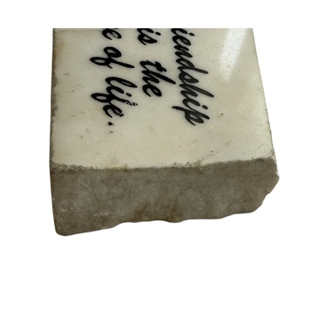 Friendship is the Wine of Life White Mineral Stone Decor Vintage Shelf‎ Sitter